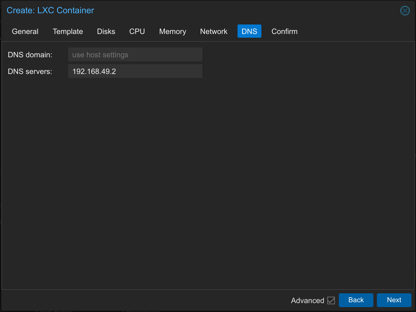 Install Proxmox Container LXC in 10 steps 10 dns