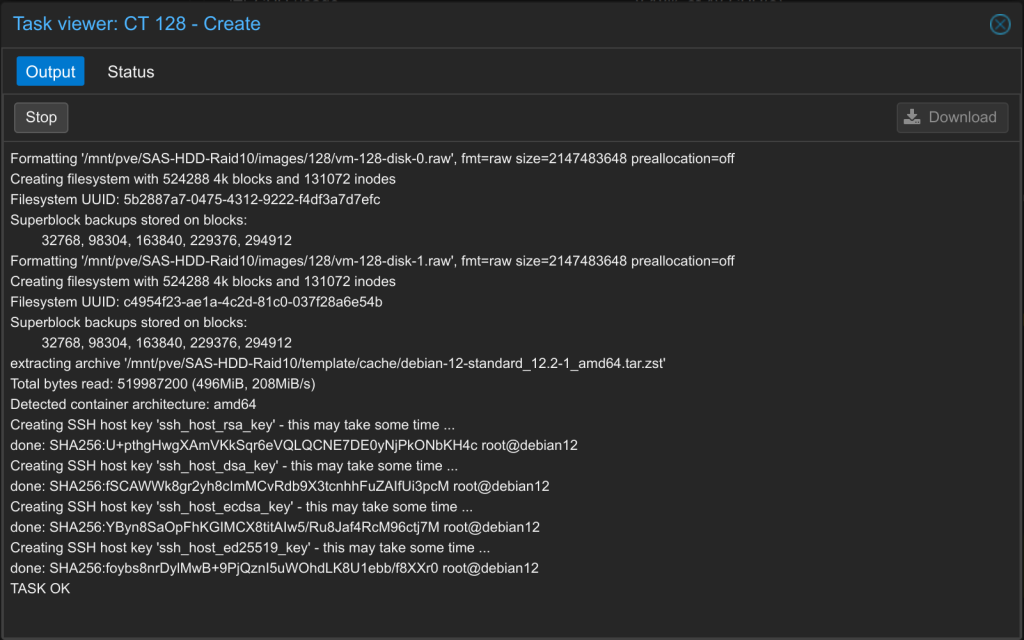 Install Proxmox Container LXC in 10 steps 12 created LXC container