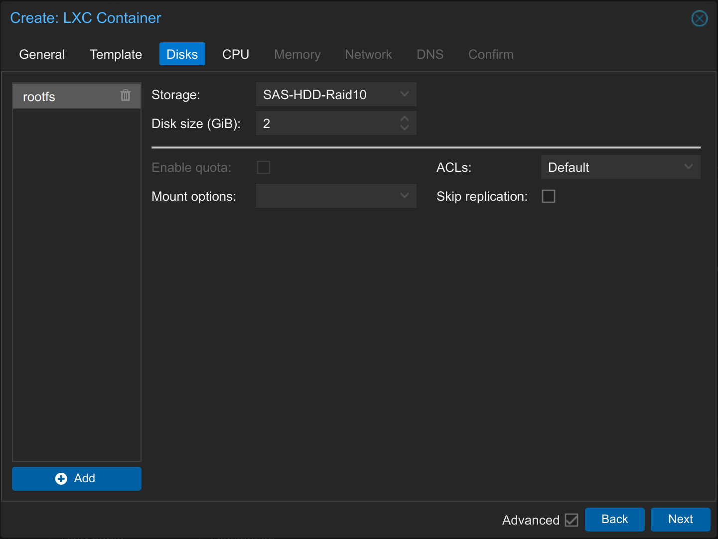 Install Proxmox Container LXC in 10 steps 5 disks