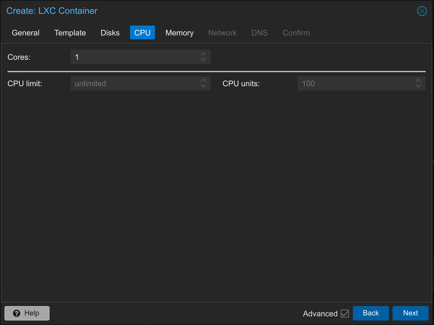 Install Proxmox Container LXC in 10 steps 7 cpu