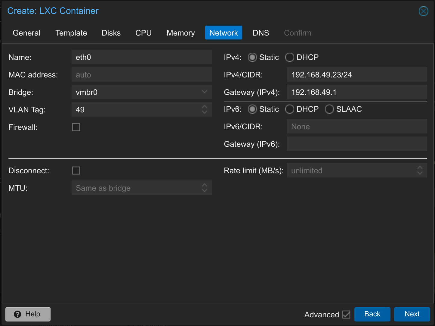 Install Proxmox Container LXC in 10 steps 9 network